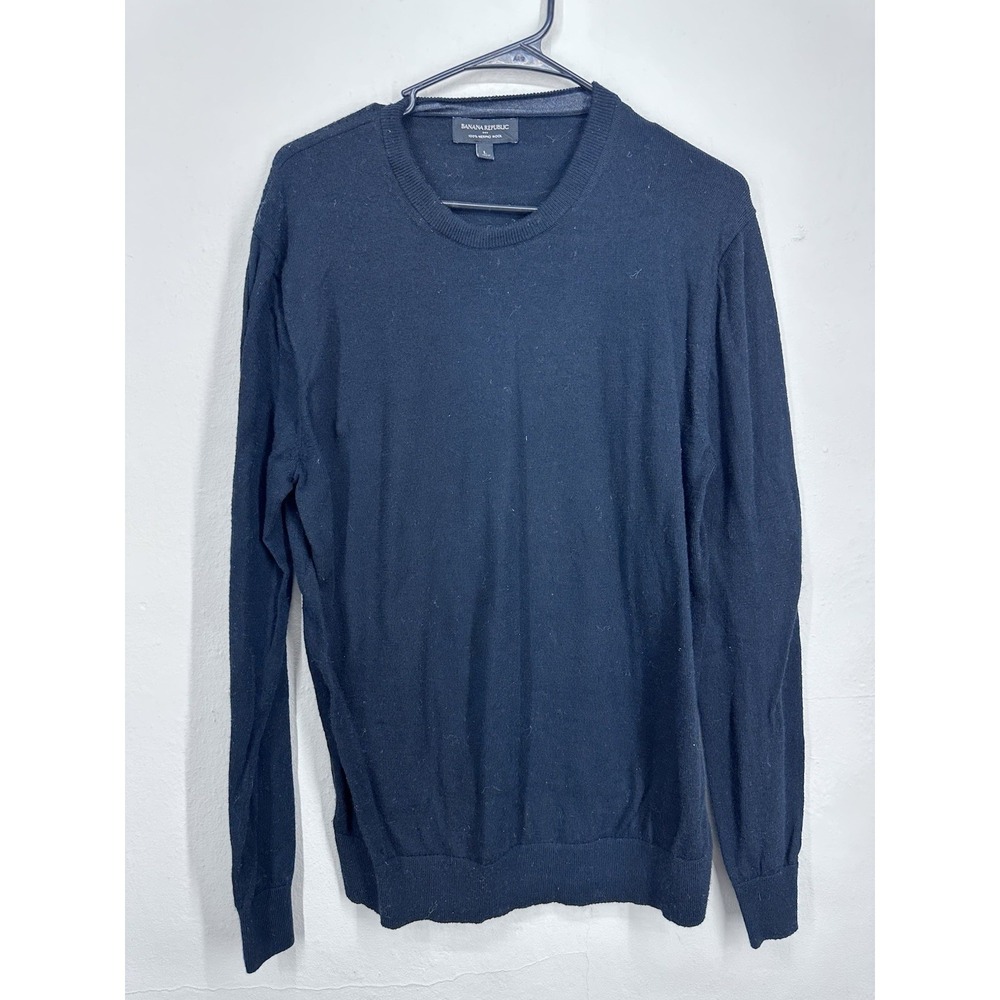 Banana Republic 100%‎ Merino Wool Sweater LARGE Black Crewneck Long Sleeve